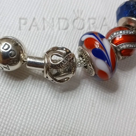 Pandora Vintage Stirling Silver Red White And Blue Mesh Bracelet - Picture 5 of 9